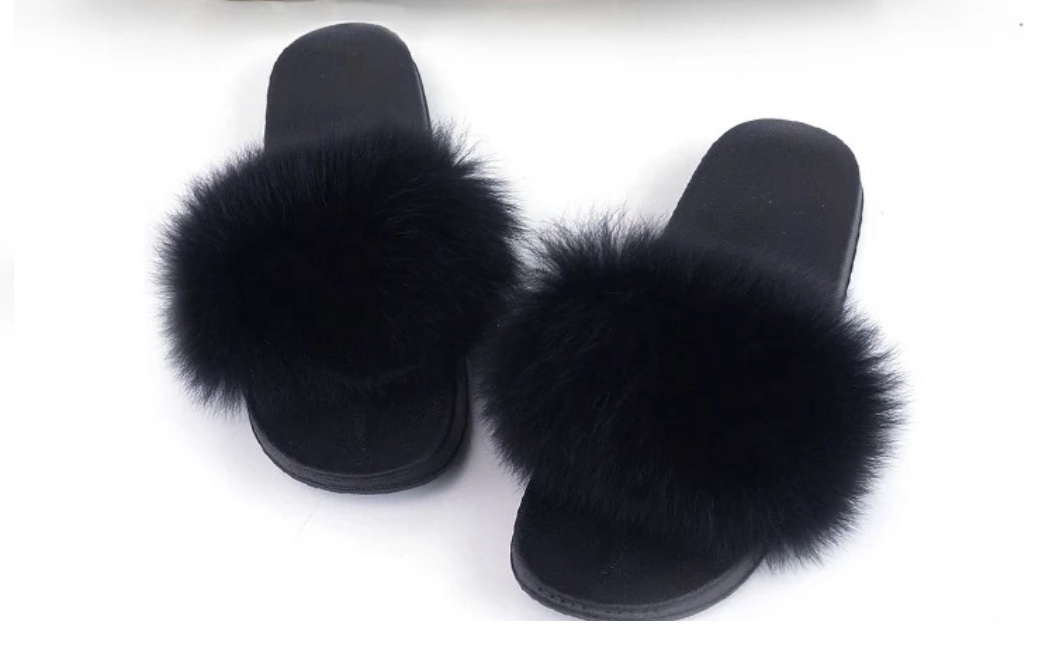 fur slides black