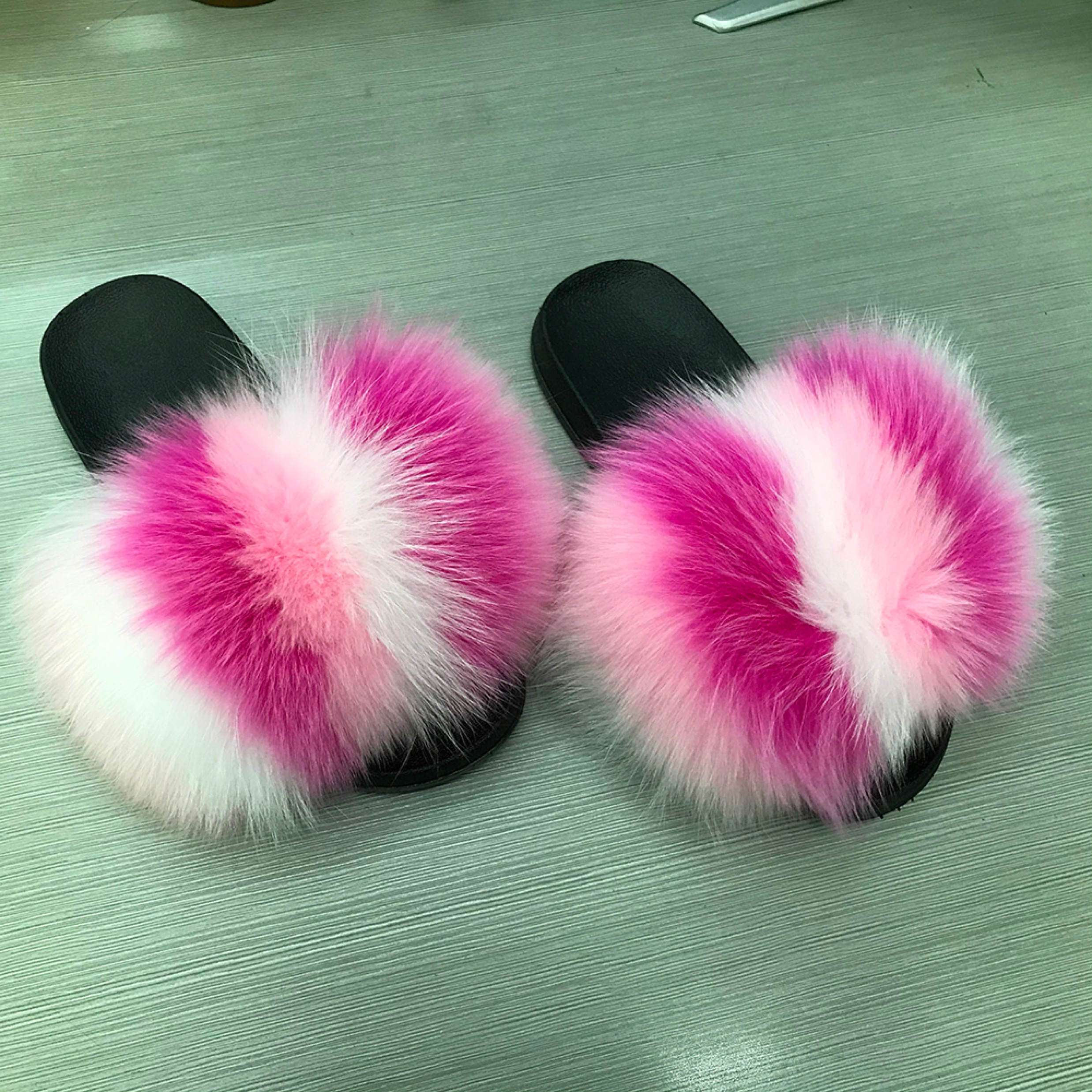 Fuzzy Girl Pink Fur Slides – Glitzy Boss and Gloss
